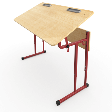 Стол ученический АЭЛИТА 2-местный регулируемый, с регулируемой столешницей 0-75 градусов, с радиусом, красный металлокаркас &mdash; Аэлита